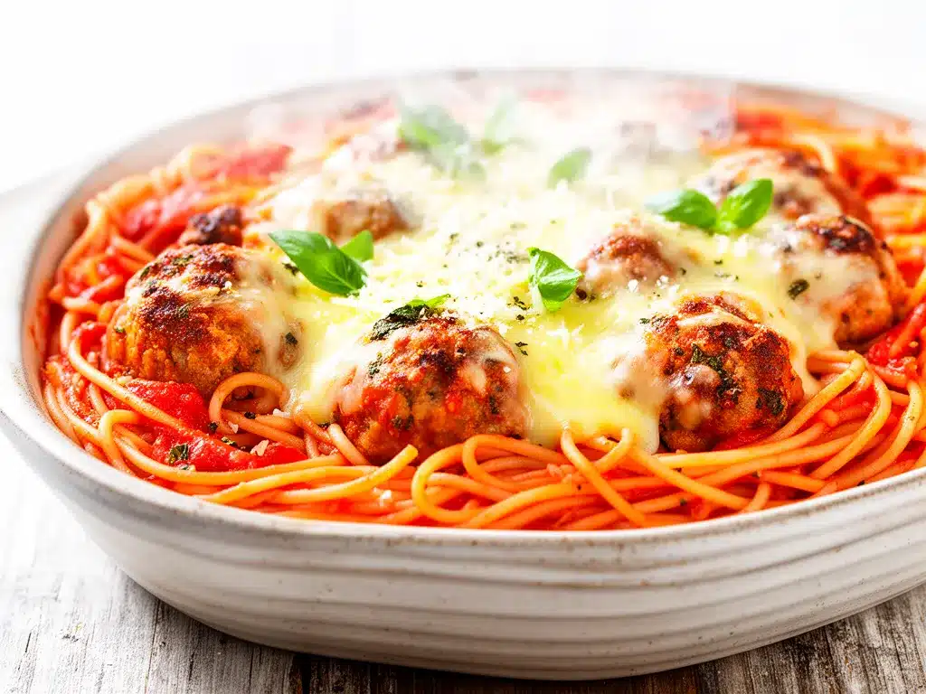 Baked Spaghetti and Meatball Casserole Recipe Your Family Will Love 4 baked spaghetti and meatball casserole preparation steps