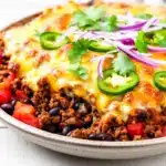 cheesy beef taco casserole - featured image