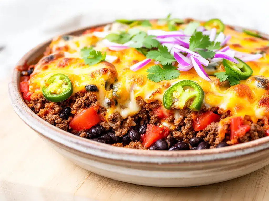 Cheesy Beef Taco Casserole Recipe Easy Family Dinner Idea 4 cheesy beef taco casserole preparation steps