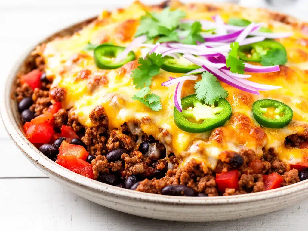 cheesy beef taco casserole - featured image