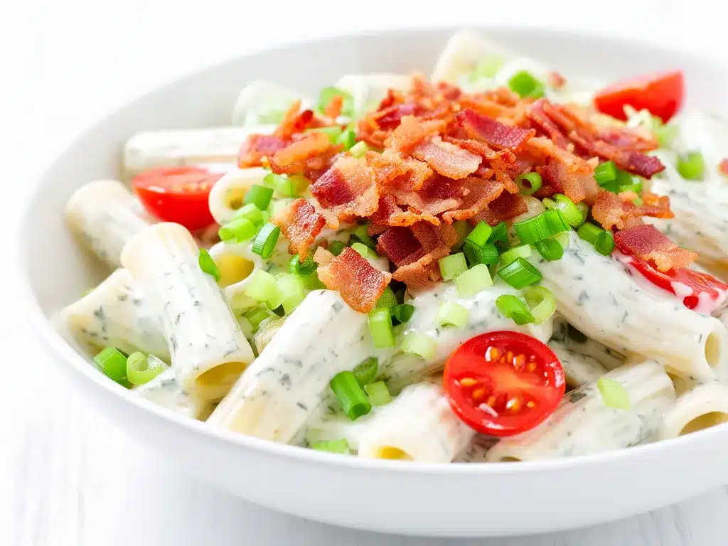Creamy Bacon Ranch Pasta Salad Recipe Easy Perfect for Cookouts 4 creamy bacon ranch pasta salad preparation steps