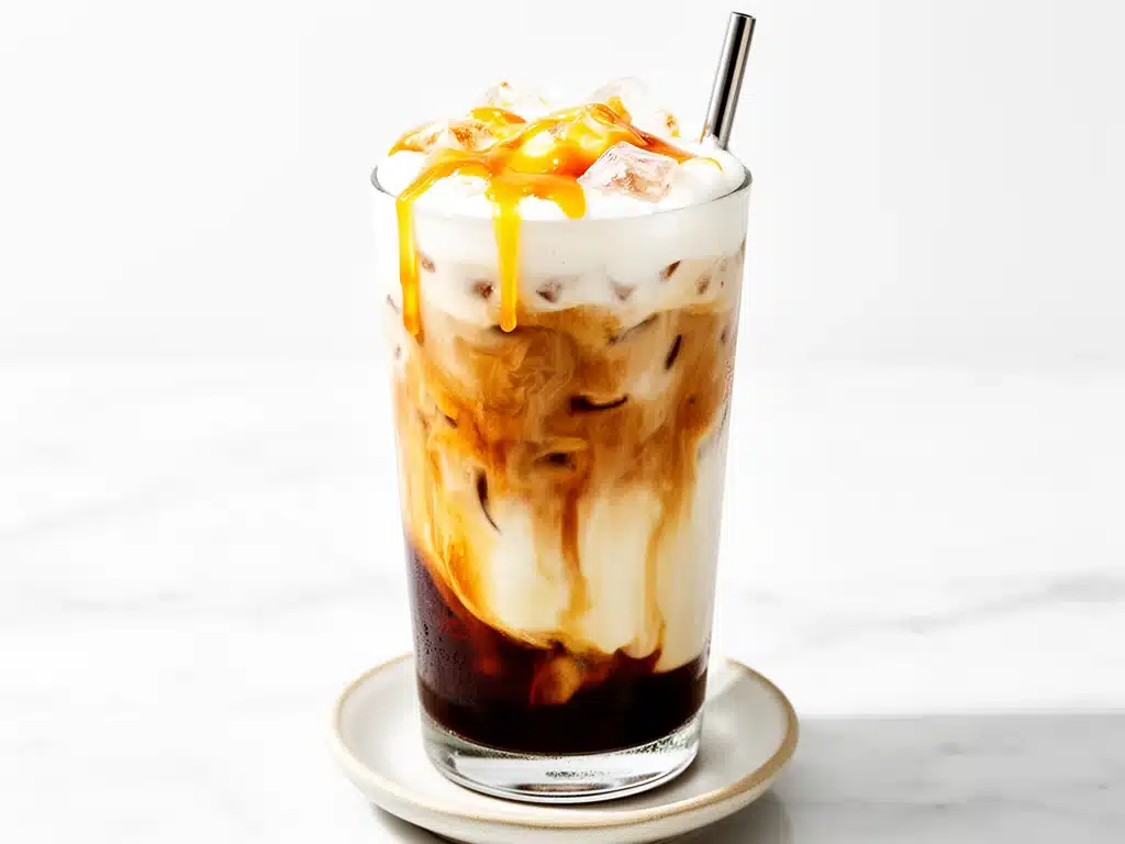 creamy iced caramel macchiato recipe - featured image