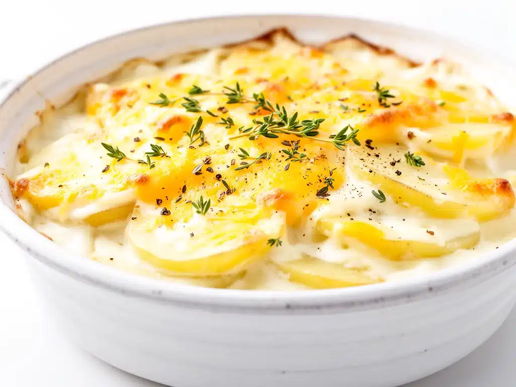 creamy scalloped potatoes with cheddar - featured image
