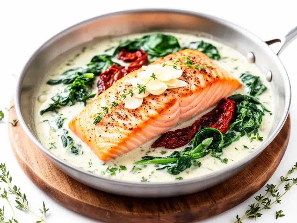 Creamy Tuscan Garlic Salmon Recipe Easy 30-Minute Dinner Idea 4 creamy tuscan garlic salmon preparation steps