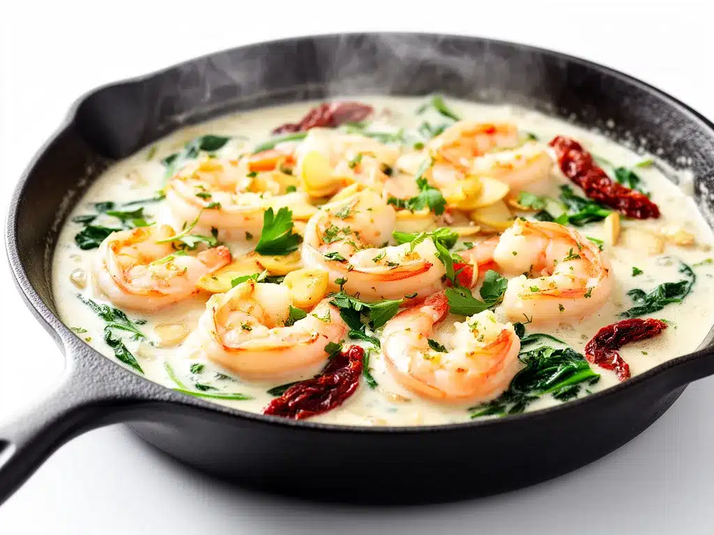 Creamy Tuscan Shrimp Recipe Easy One Pan Skillet Dinner Idea 4 creamy Tuscan shrimp recipe preparation steps
