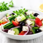 crisp greek salad with lemon oregano dressing - featured image
