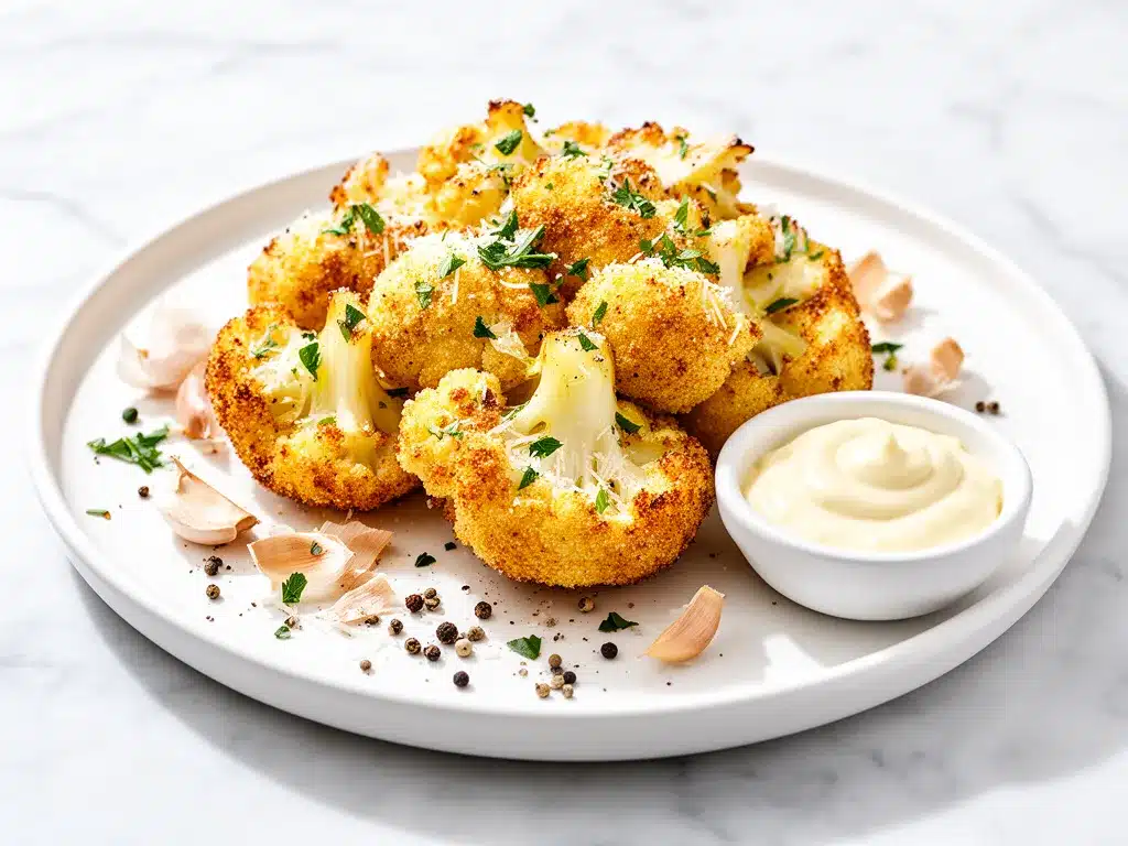 Crispy Air Fryer Garlic Parmesan Cauliflower Recipe Easy Weeknight Dinner 4 crispy air fryer garlic Parmesan cauliflower preparation steps