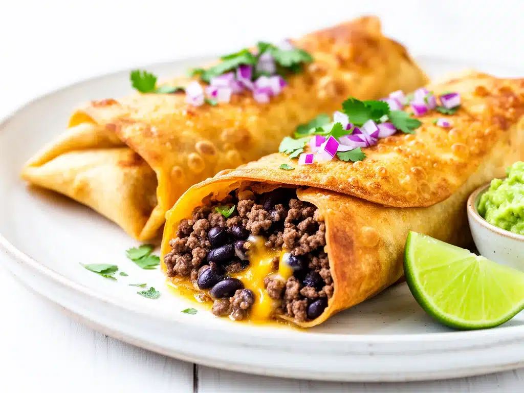 crispy beef and bean chimichangas recipe - featured image