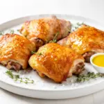 crispy honey mustard baked chicken thighs - featured image