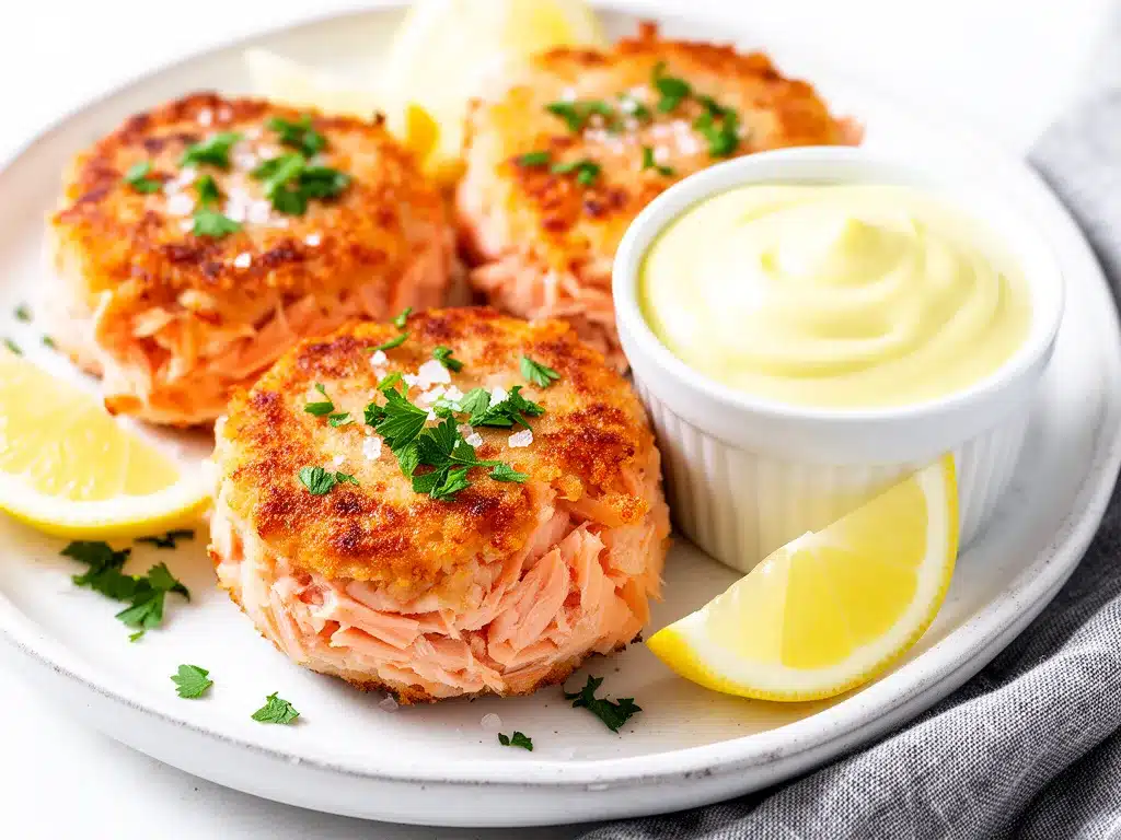 Crispy Salmon Patties Recipe with Lemon Aioli Easy Weeknight Dinner 4 crispy salmon patties preparation steps