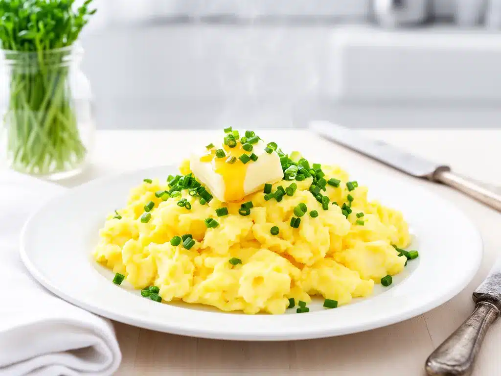 Fluffy Scrambled Eggs with Chive Butter Recipe Easy Perfect for Weeknights 4 fluffy scrambled eggs with chive butter preparation steps