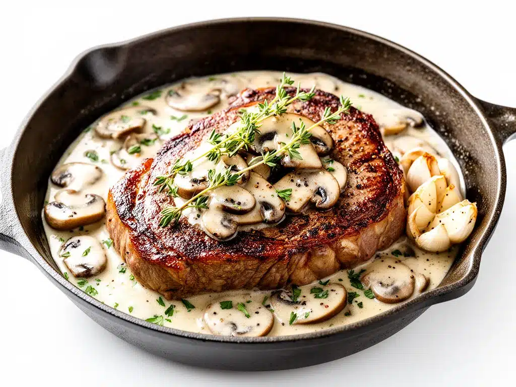 Garlic Butter Steak with Creamy Mushroom Sauce Easy Weeknight Dinner Recipe 4 garlic butter steak preparation steps