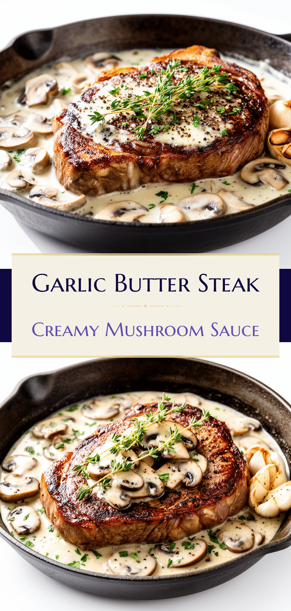 Garlic Butter Steak with Creamy Mushroom Sauce Easy Weeknight Dinner Recipe 5 garlic butter steak recipe