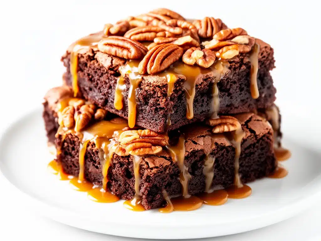 gooey caramel pecan turtle brownies - featured image