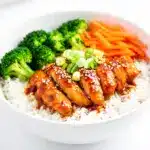 high protein teriyaki chicken rice bowl - featured image