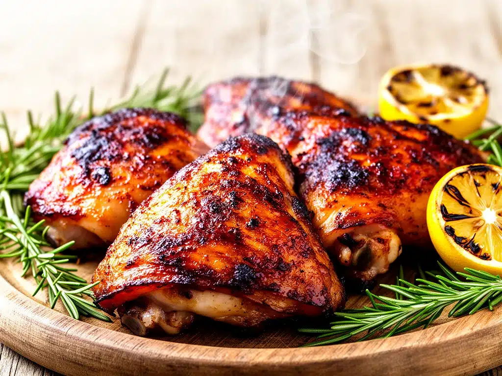 labor day grilled bbq chicken thighs - featured image