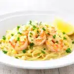 lemon garlic butter shrimp pasta - featured image