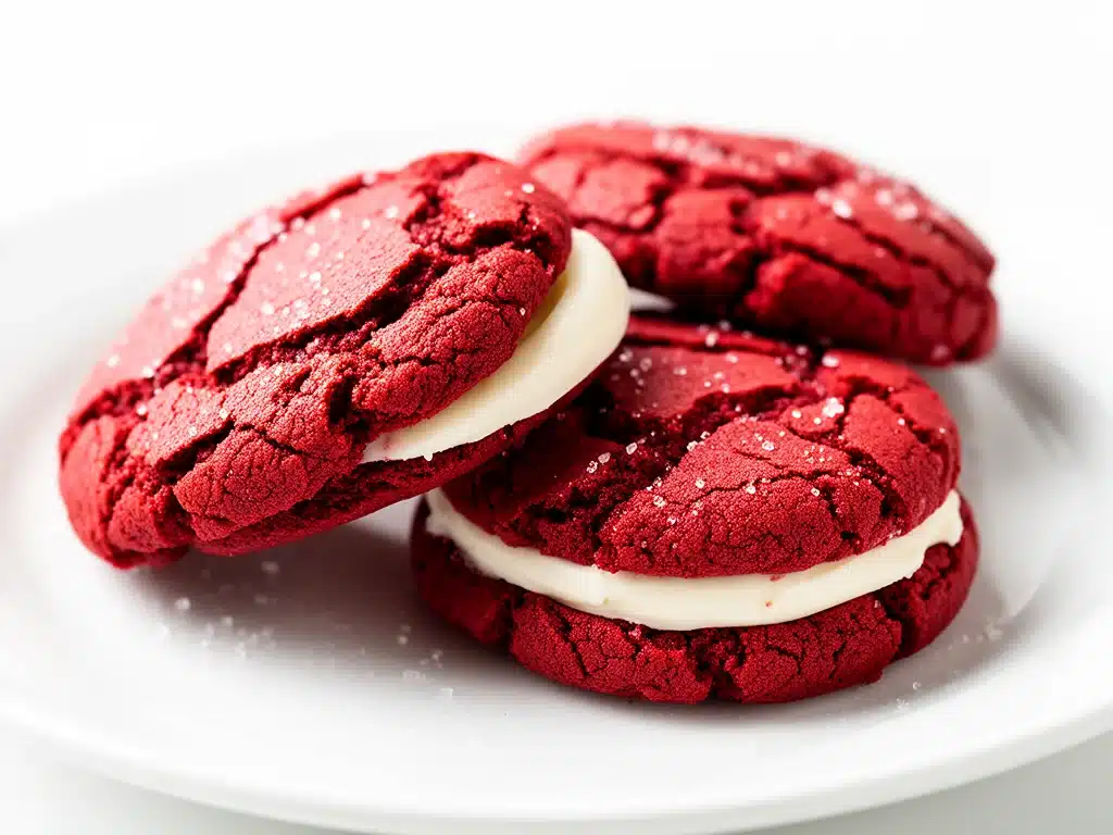 soft red velvet crinkle cookies with cream cheese filling - featured image