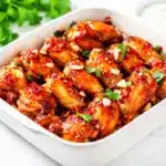 spicy honey garlic baked chicken wings - featured image