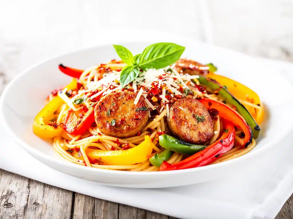 spicy sausage and pepper pasta - featured image