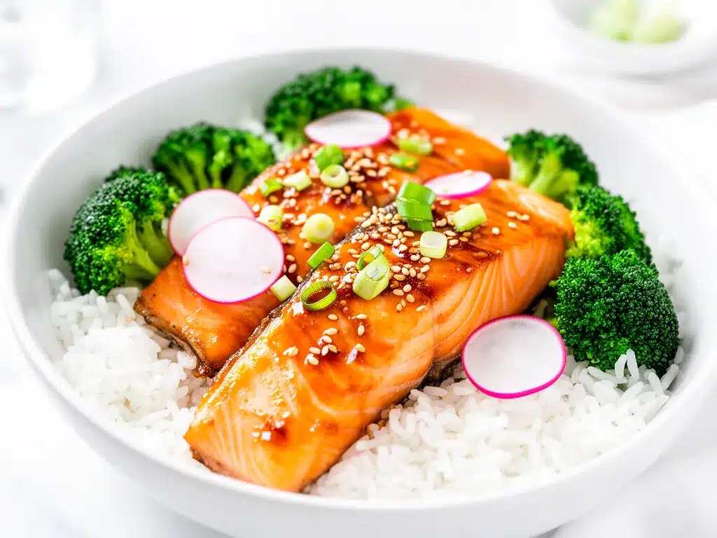 Teriyaki Glazed Salmon Bowls Easy Healthy Dinner Recipe with Simple Ingredients 4 teriyaki glazed salmon bowl preparation steps