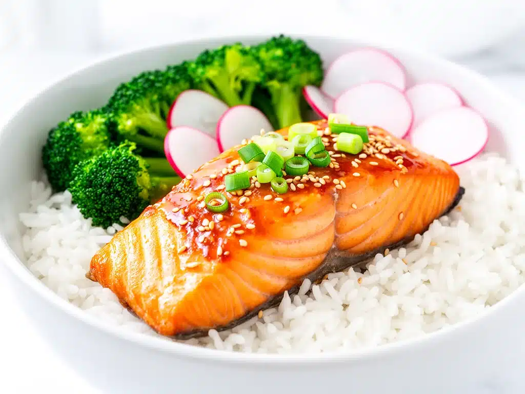 teriyaki glazed salmon bowl - featured image