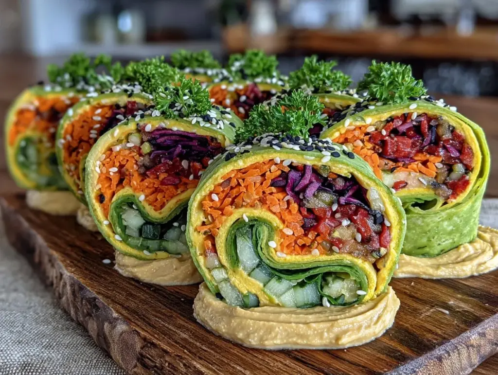 back to school rainbow veggie wraps with hummus - featured image