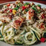 diabetic-friendly zucchini noodle chicken alfredo - featured image