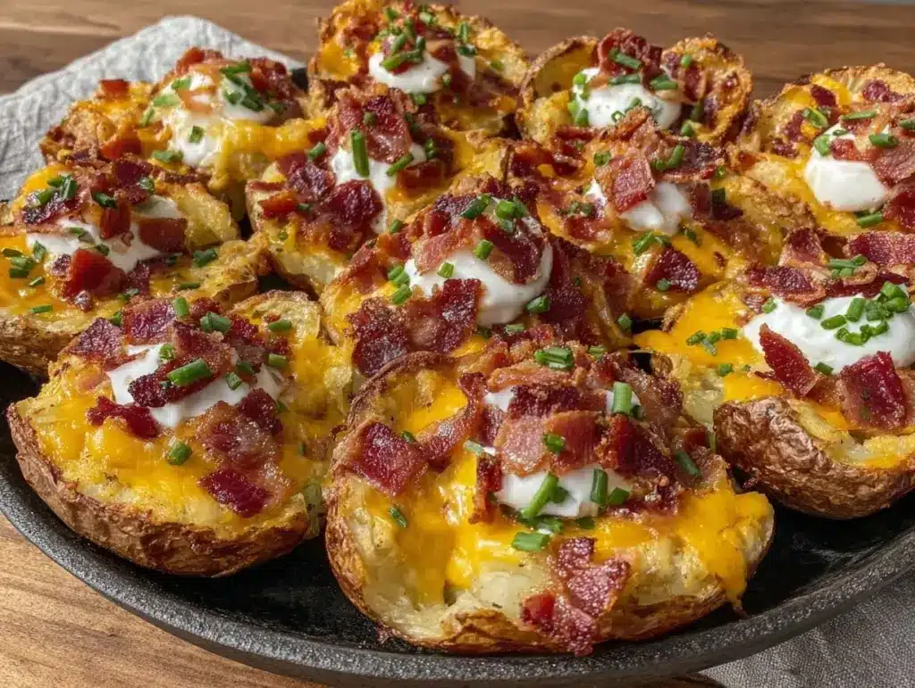 loaded baked potato skins with bacon - featured image
