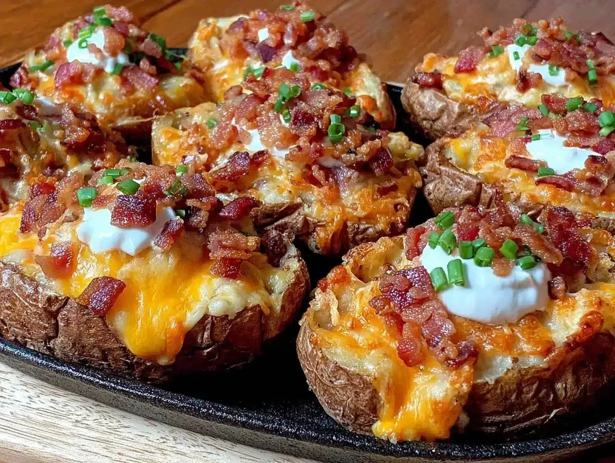 Football Party Loaded Baked Potato Skins with Bacon: Easy Game Day Snack 4 loaded baked potato skins with bacon preparation steps