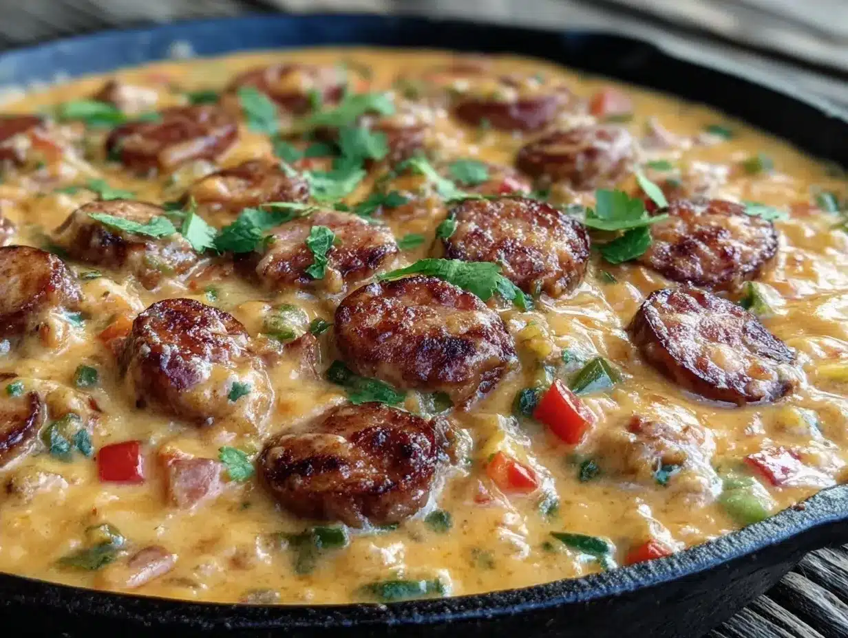 Smoked Sausage Queso Skillet: Easy Game Day Dip 4 smoked sausage queso skillet preparation steps