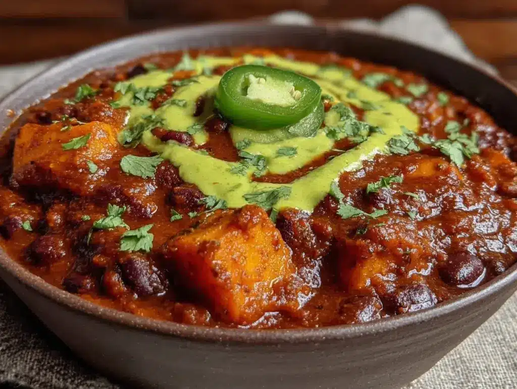 vegan sweet potato black bean chili - featured image