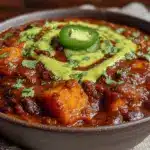 vegan sweet potato black bean chili - featured image